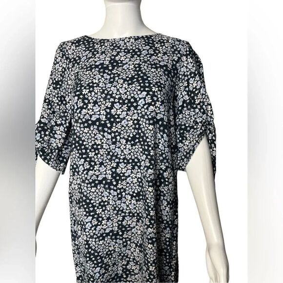 H&M Floral 3/4 Open Sleeve Mini Dress Dark & Light Blue Size 4 - Picture 3 of 5